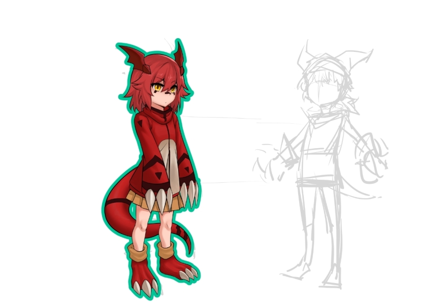 claws, digimon, guilmon, guilmon_x-antibody, personification, red_hair, short_hair, tail