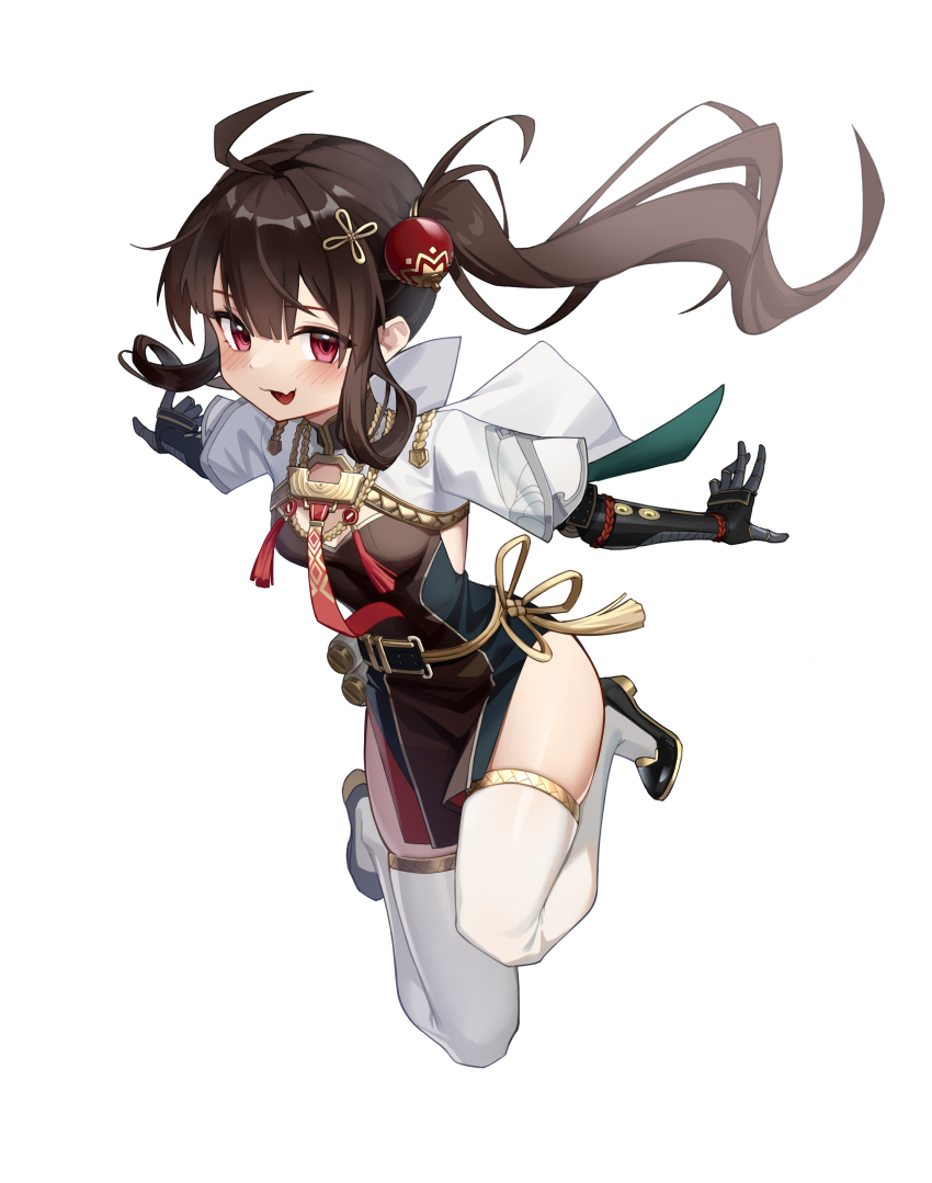 1girl, absurdres, ahoge, black_hair, breasts, china_dress, chinese_clothes, cleavage