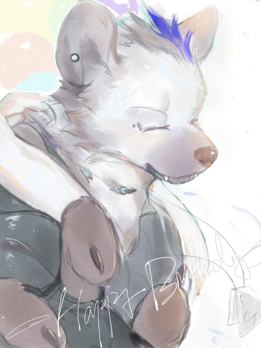 1boy, arknights, black_gloves, black_jacket, claws, closed_eyes, earrings, fangs