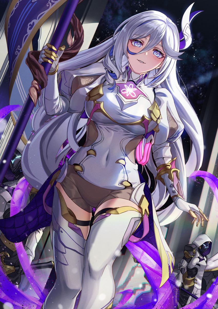 1girl, 2others, absurdres, blush, breasts, bright_pupils, choppy_bangs, cruzvu