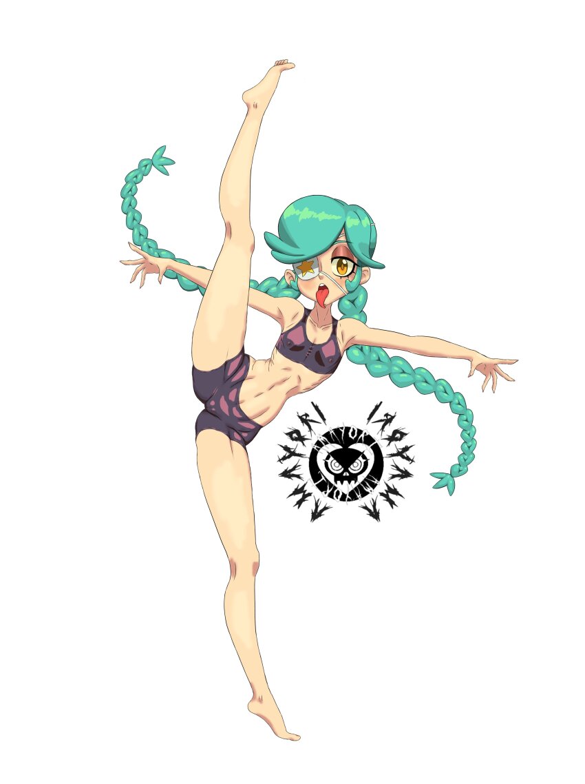 1girl, 4m4y0r1, absurdres, alternate_costume, annie_(skullgirls), barefoot, bike_shorts, blush