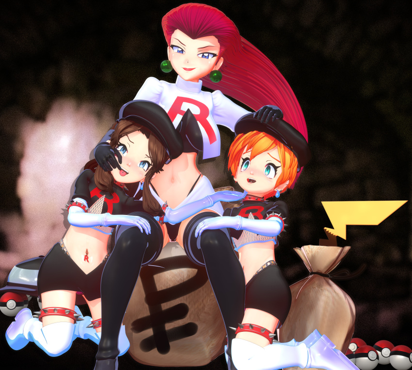 3girls, absurdres, asymmetrical_hair, banchouforte, baseball_cap, blue_eyes, breasts, brown_hair