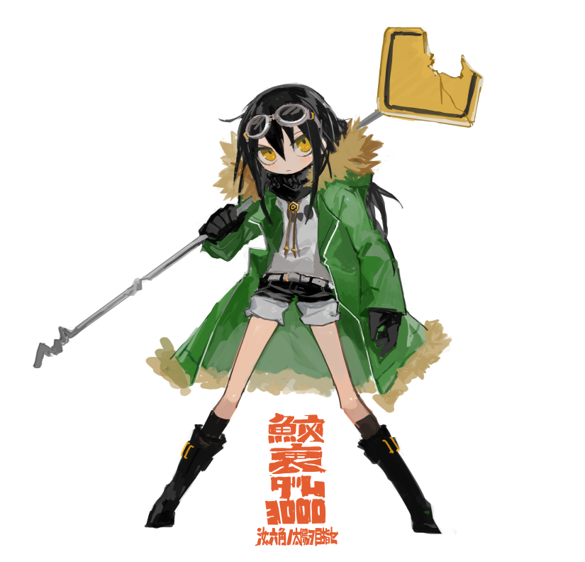 1girl, belt, black_boots, black_gloves, black_scarf, black_shorts, bolo_tie, boots