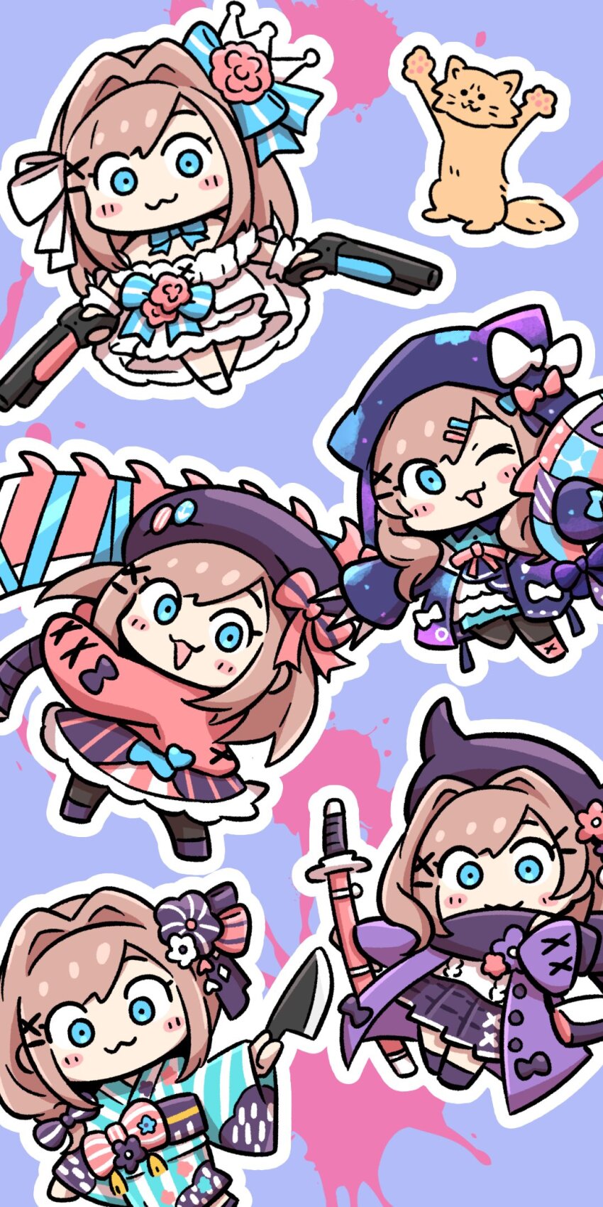 :3, alternate_costume, animal_hood, arm_up, arms_up, asymmetrical_bangs, bag, beret