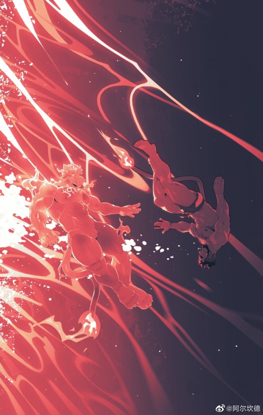 1boy, abs, alca_(wakatanka4), alca_the_lion, alternate_costume, animal_ears, bara, barefoot