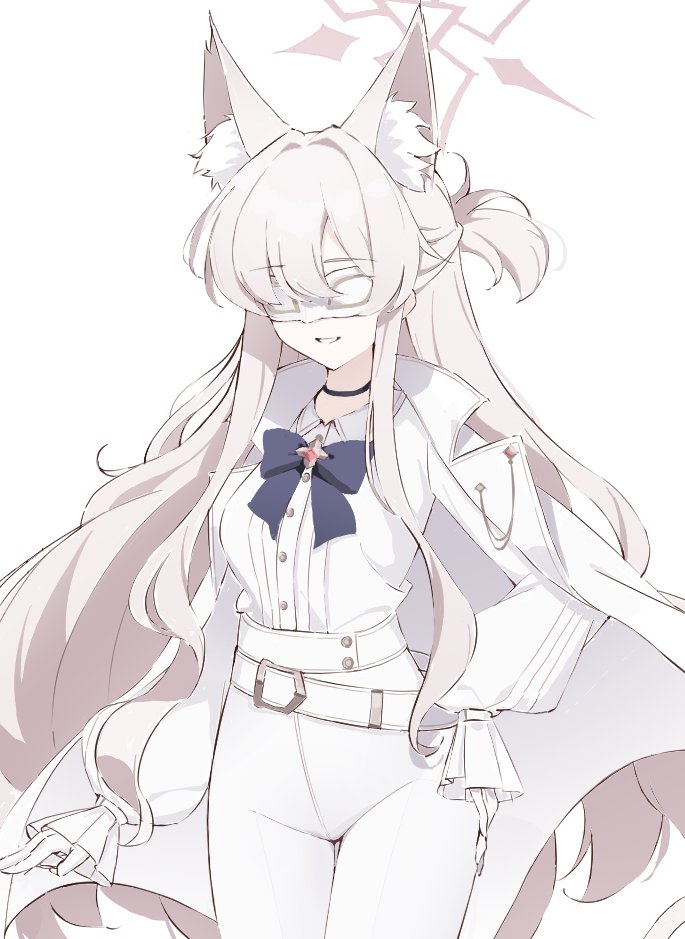 1girl, akira_(blue_archive), animal_ear_fluff, animal_ears, arimas_ar1, belt, black_bow, black_bowtie