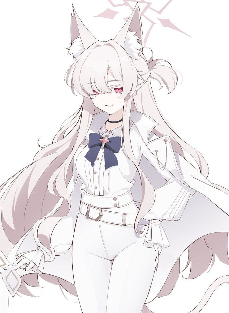 1girl, akira_(blue_archive), animal_ear_fluff, animal_ears, arimas_ar1, belt, black_bow, black_bowtie