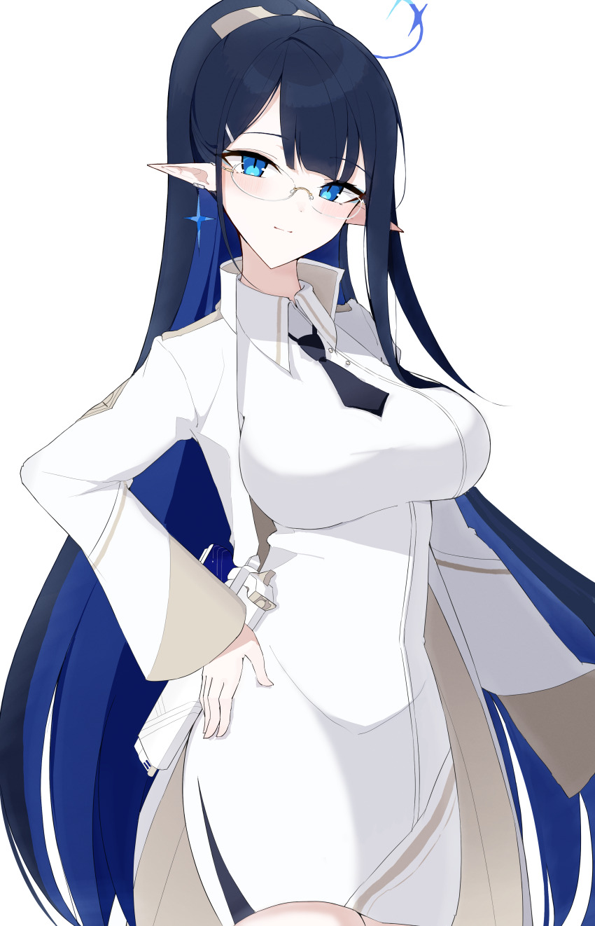 1girl, absurdres, arimas_ar1, black_hair, black_necktie, blue_archive, blue_eyeliner, blue_eyes