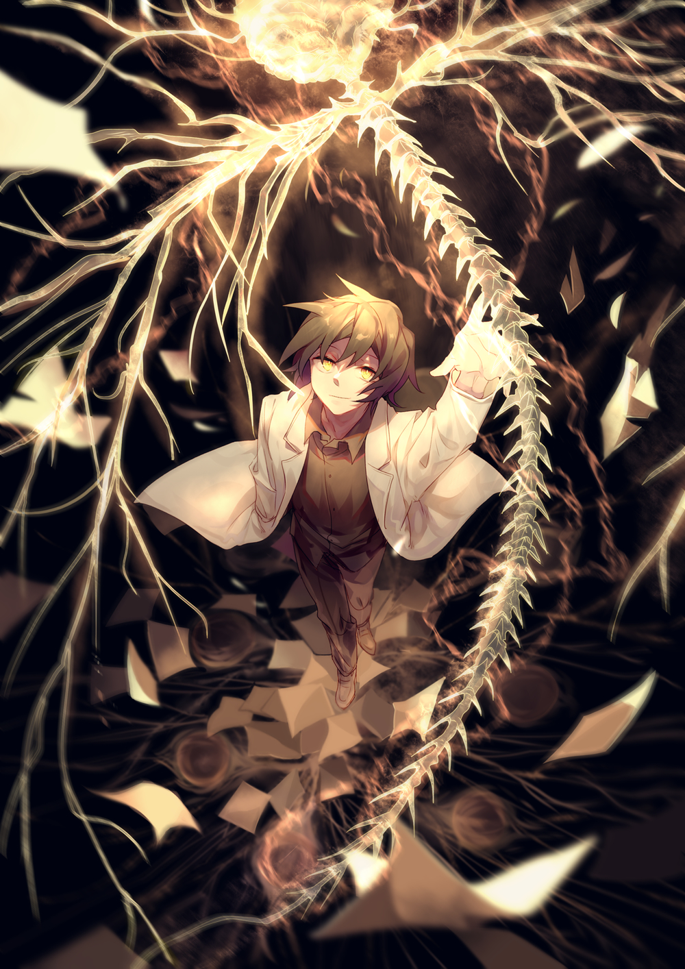 1boy, ayin_(project_moon), black_hair, black_pants, black_shirt, brown_shoes, chinese_commentary, closed_mouth