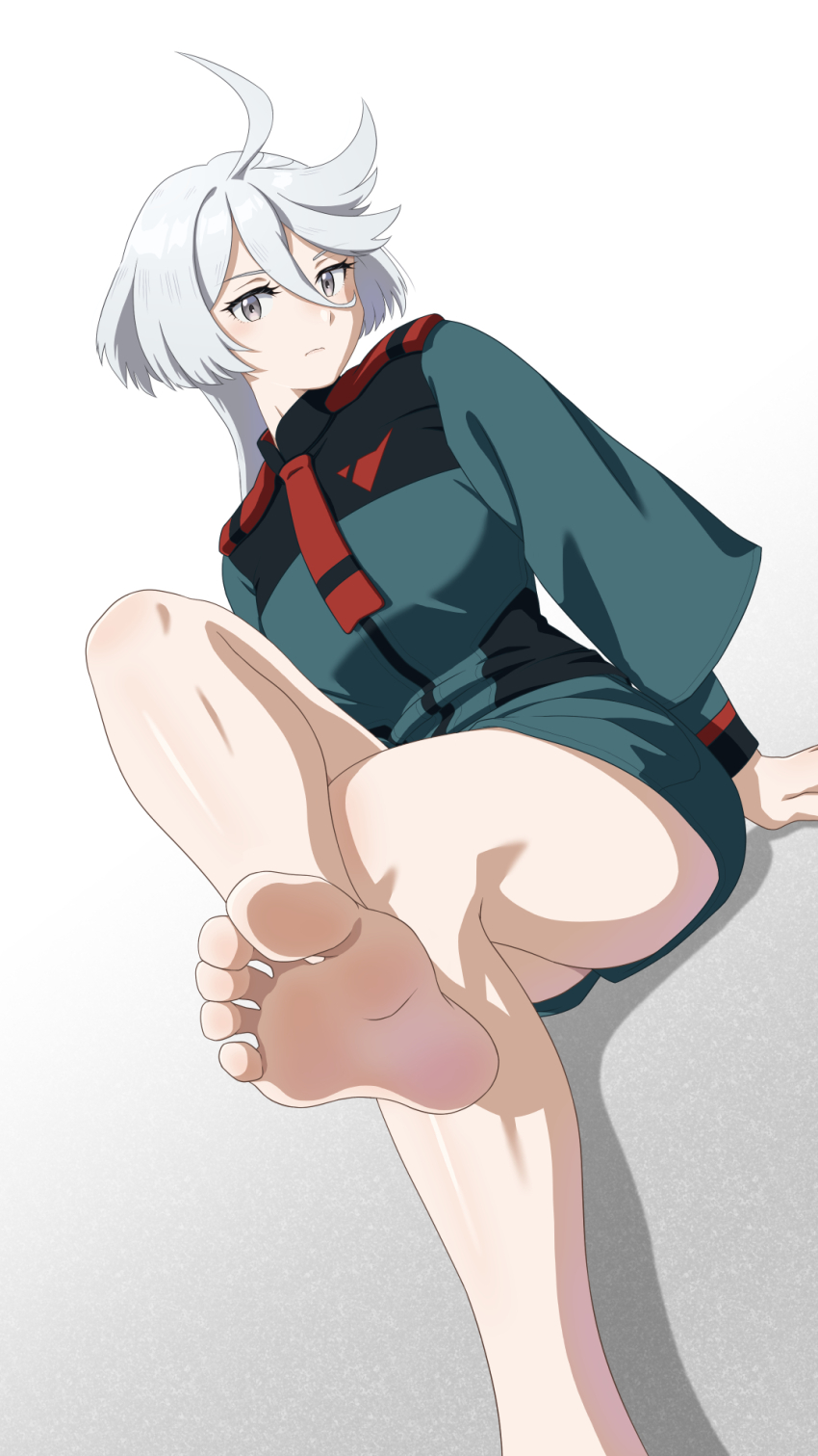 1girl, barefoot, crossed_legs, feet, grey_eyes, gundam, gundam_suisei_no_majo, highres