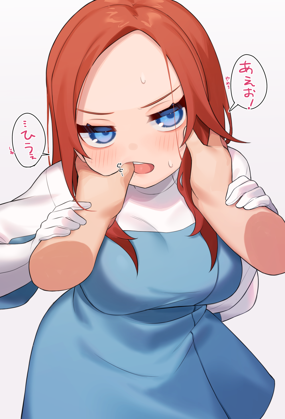 1girl, animification, apex_legends, ashleigh_reid, blue_dress, blue_eyes, blush, breasts