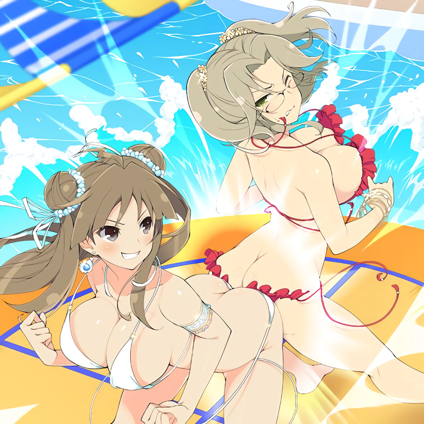 2girls, absurdres, ahoge, armlet, ass, ass-to-ass, ass_press, back-to-back