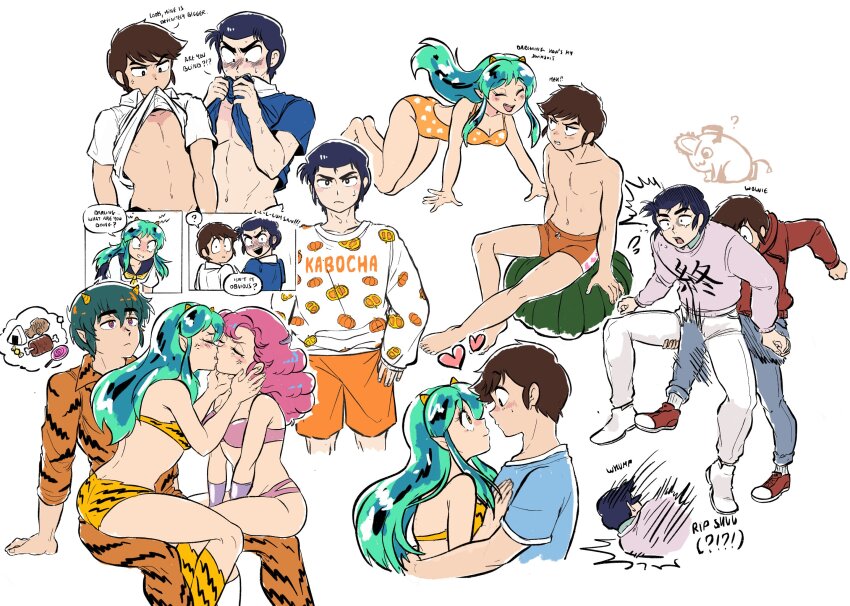 2girls, 3boys, candy, chainsaw_man, duck_etc, food, hetero, highres