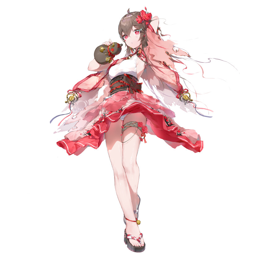 1girl, absurdres, ahoge, ankle_bell, arm_up, bell, bodhi_wushushenghua, breasts