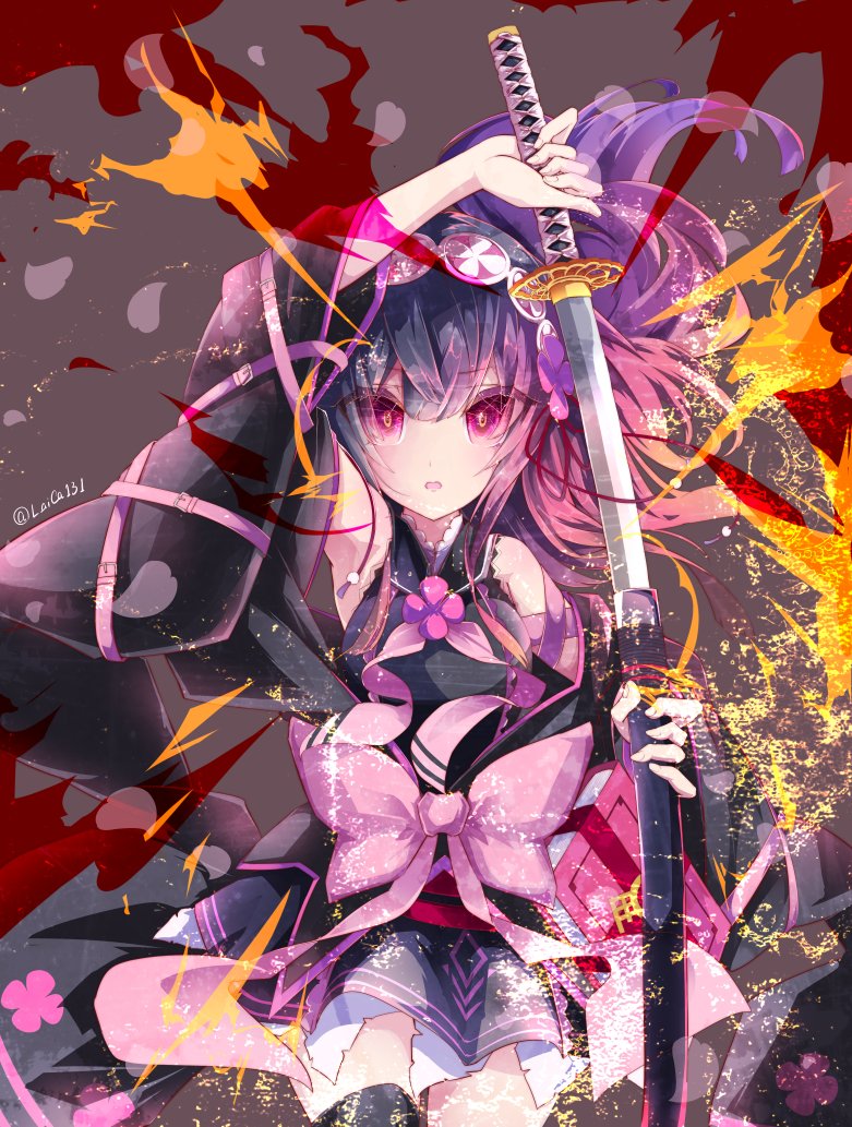 1girl, arm_up, bare_shoulders, belt, black_dress, black_hair, black_skirt, blunt_bangs