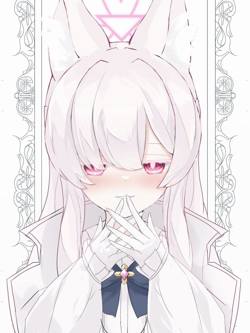 1girl, akira_(blue_archive), animal_ear_fluff, animal_ears, black_bow, black_bowtie, blue_archive, blush