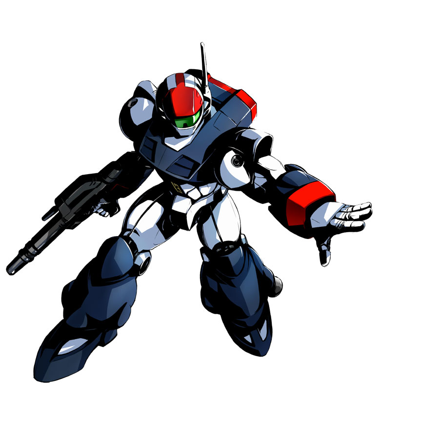 1980s_(style), 1990s_(style), ez6, full_body, ginga_hyouryuu_vifam, gun, mecha, mecha_focus