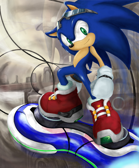 green_eyes, hoverboard, male_focus, shoppaaaa, smile, solo, sonic_(series), sonic_riders