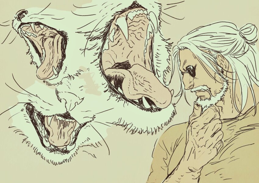 1boy, alternate_facial_hair, alternate_hairstyle, beard, large_nose, facial_hair, from_side, hair_bun