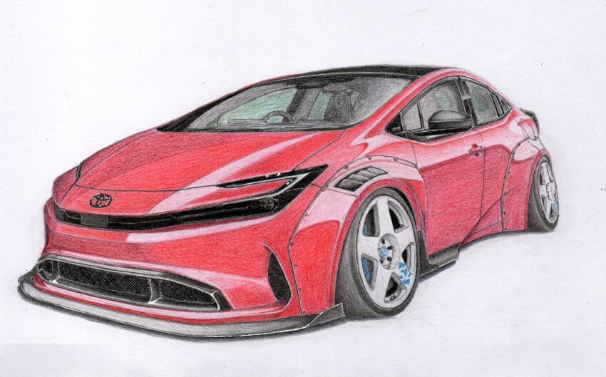 car, colored_pencil_(medium), grey_background, highres, motor_vehicle, no_humans, original, red_car