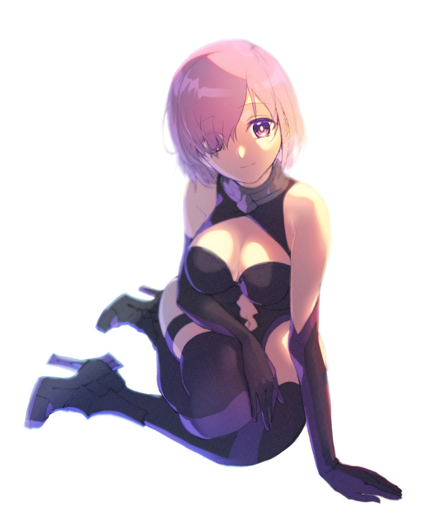 1girl, absurdres, black_gloves, black_leotard, black_thighhighs, breasts, cleavage, cleavage_cutout