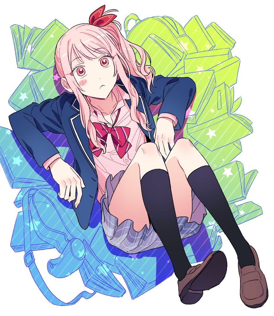 1other, akiyama_mizuki, backpack, bag, black_socks, blazer, blue_jacket, blue_skirt