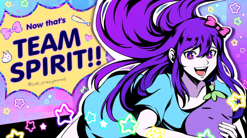 +_+, 1girl, aubrey_(headspace)_(omori), aubrey_(omori), blue_shirt, bow, collarbone, colored_skin