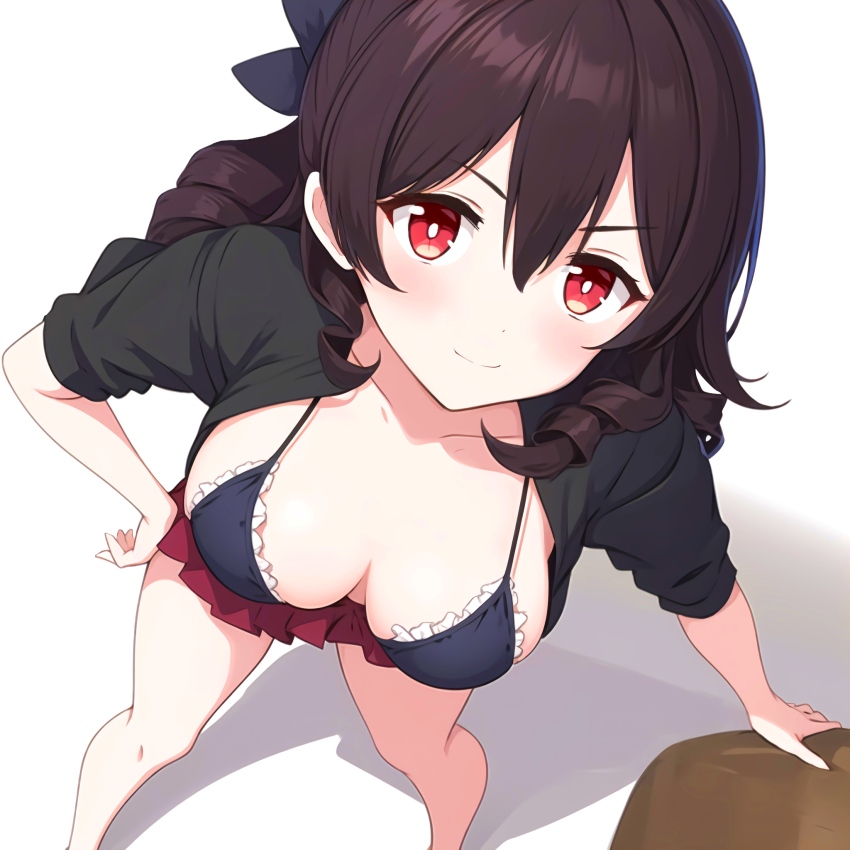 1girl, arue_(konosuba), black_hair, breasts, drill_hair, highres, kono_subarashii_sekai_ni_shukufuku_wo!, large_breasts