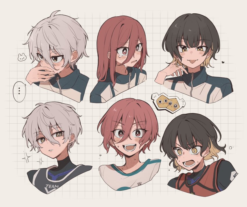 2boys, :q, bachira_meguru, black_eyes, black_hair, black_shirt, blonde_hair, blue_lock