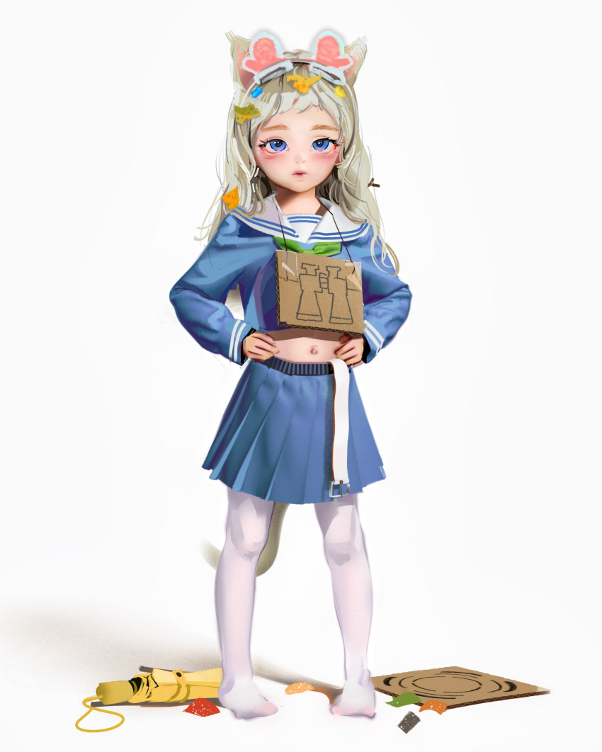 1girl, absurdres, animal_ears, blue_archive, blue_eyes, blue_serafuku, blue_shirt, blue_skirt