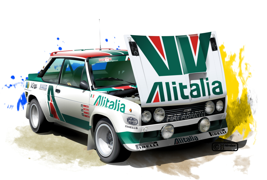 alitalia, artist_name, car, copyright_notice, fiat, fiat_131_abarth, highres, motor_vehicle