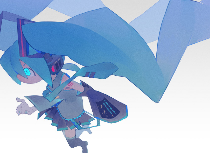 1girl, absurdly_long_hair, aqua_eyes, aqua_hair, aqua_nails, aqua_necktie, black_boots, black_skirt