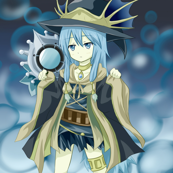 blue_eyes, blue_hair, bubble, coat, duel_monster, hat, jewelry, necklace