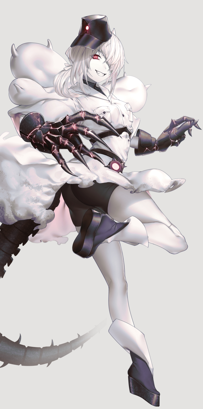 1girl, absurdres, abyssal_ship, ass, bike_shorts, black_headwear, black_shorts, boots