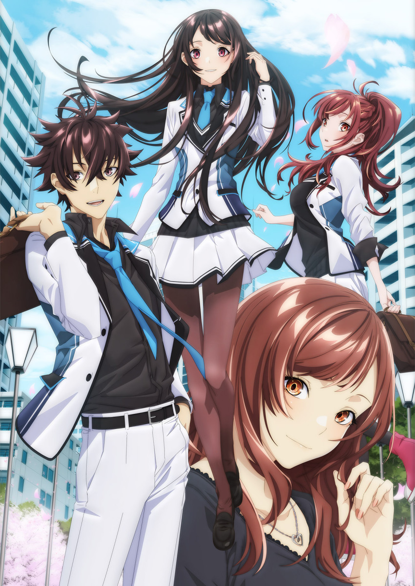 1boy, 3girls, brown_eyes, brown_hair, building, hair_between_eyes, highres, houjou_kaori