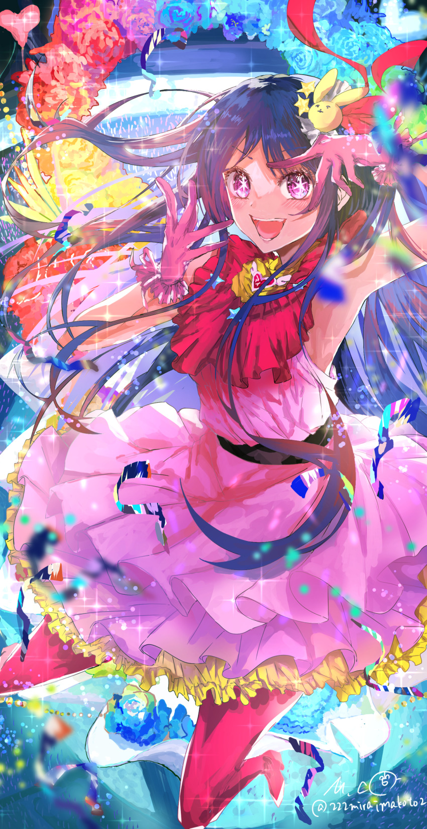 1girl, :d, absurdres, airborne, armpits, blue_hair, blush, boots