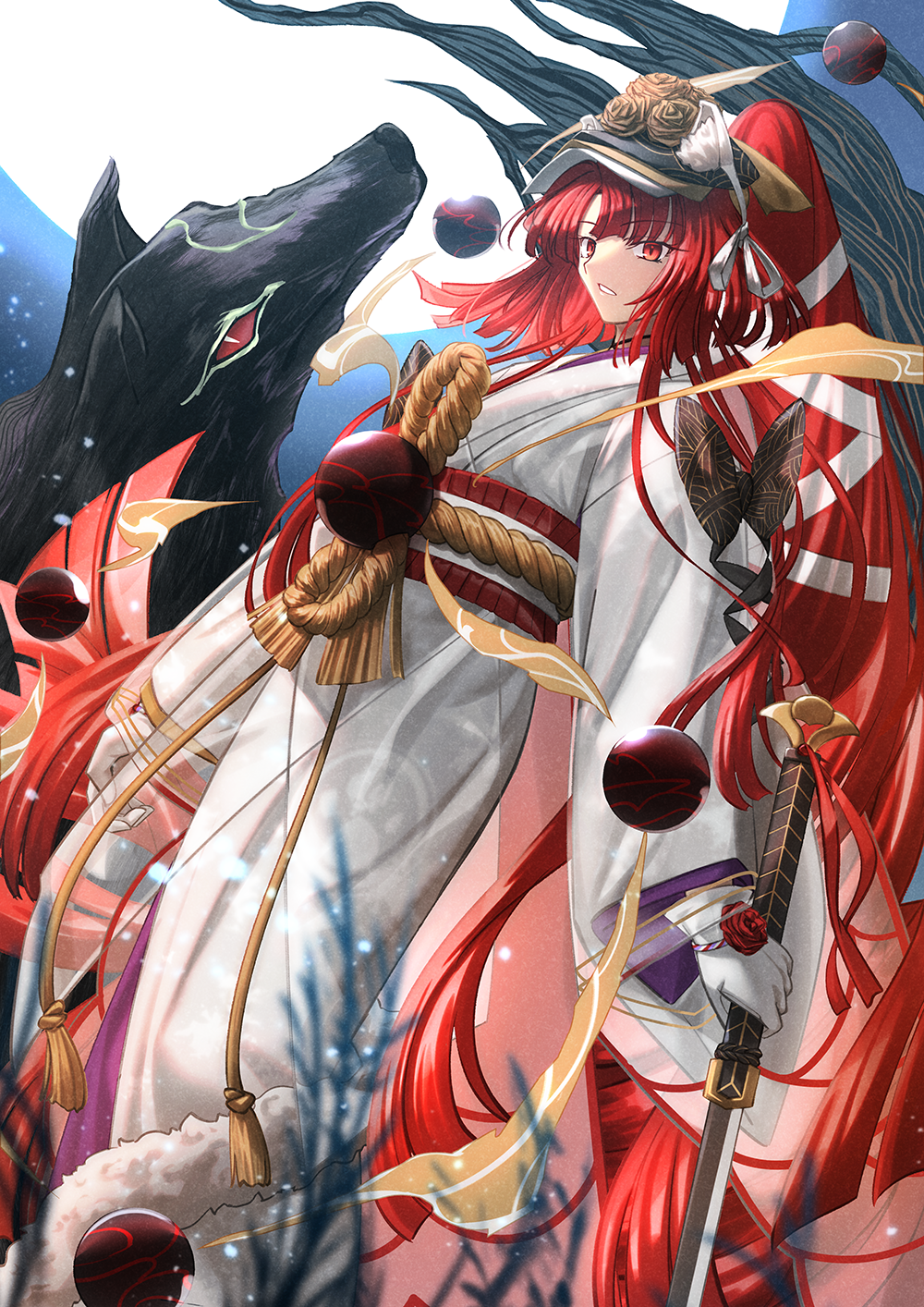 1girl, breasts, dog, fate/grand_order, fate_(series), flower, hair_flower, hair_ornament