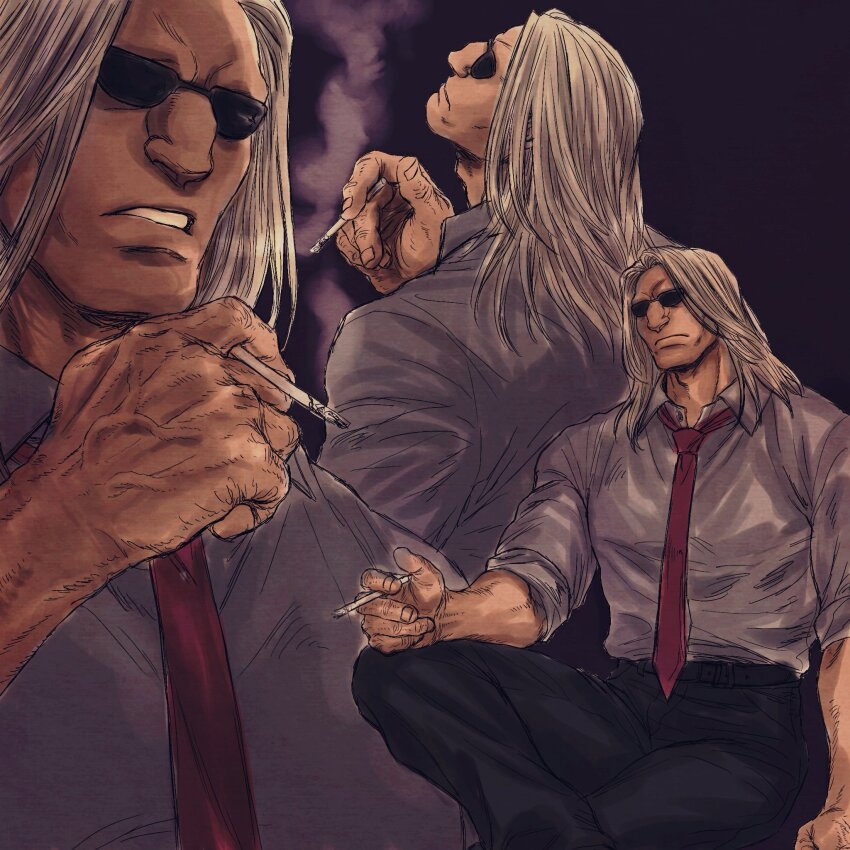 1boy, large_nose, collared_shirt, feet_out_of_frame, highres, hunter_x_hunter, long_hair, looking_up