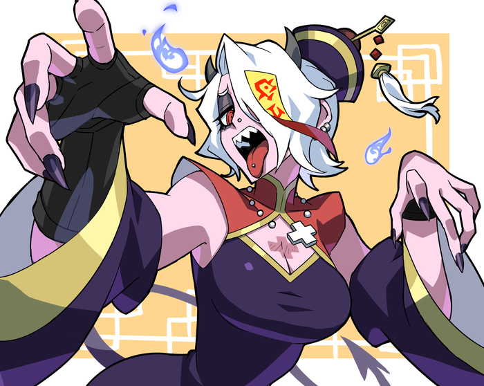 1girl, black_nails, breasts, cleavage, cleavage_cutout, clothing_cutout, demon_girl, demon_horns