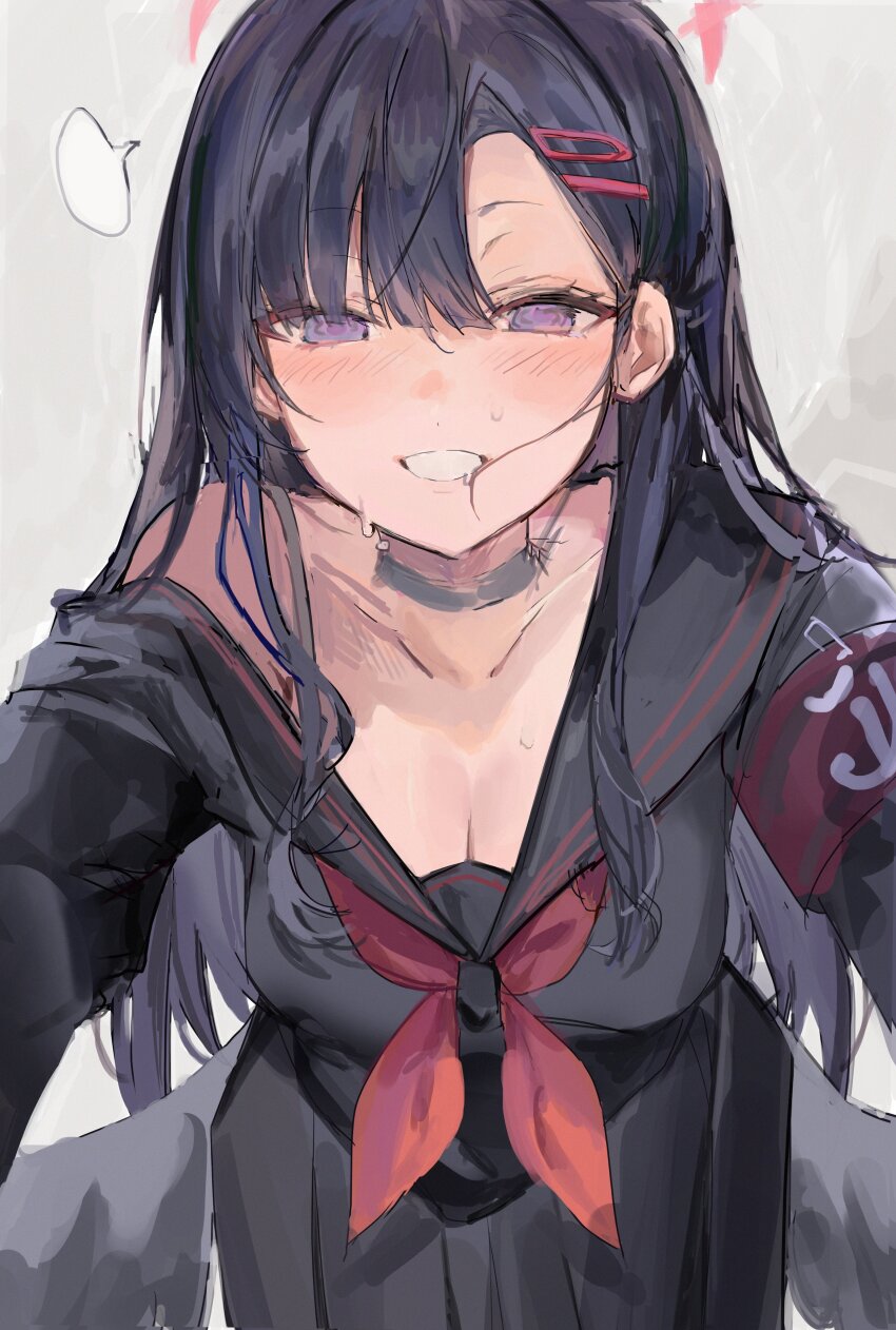 1girl, absurdres, armband, asymmetrical_bangs, black_hair, black_serafuku, black_skirt, black_wings