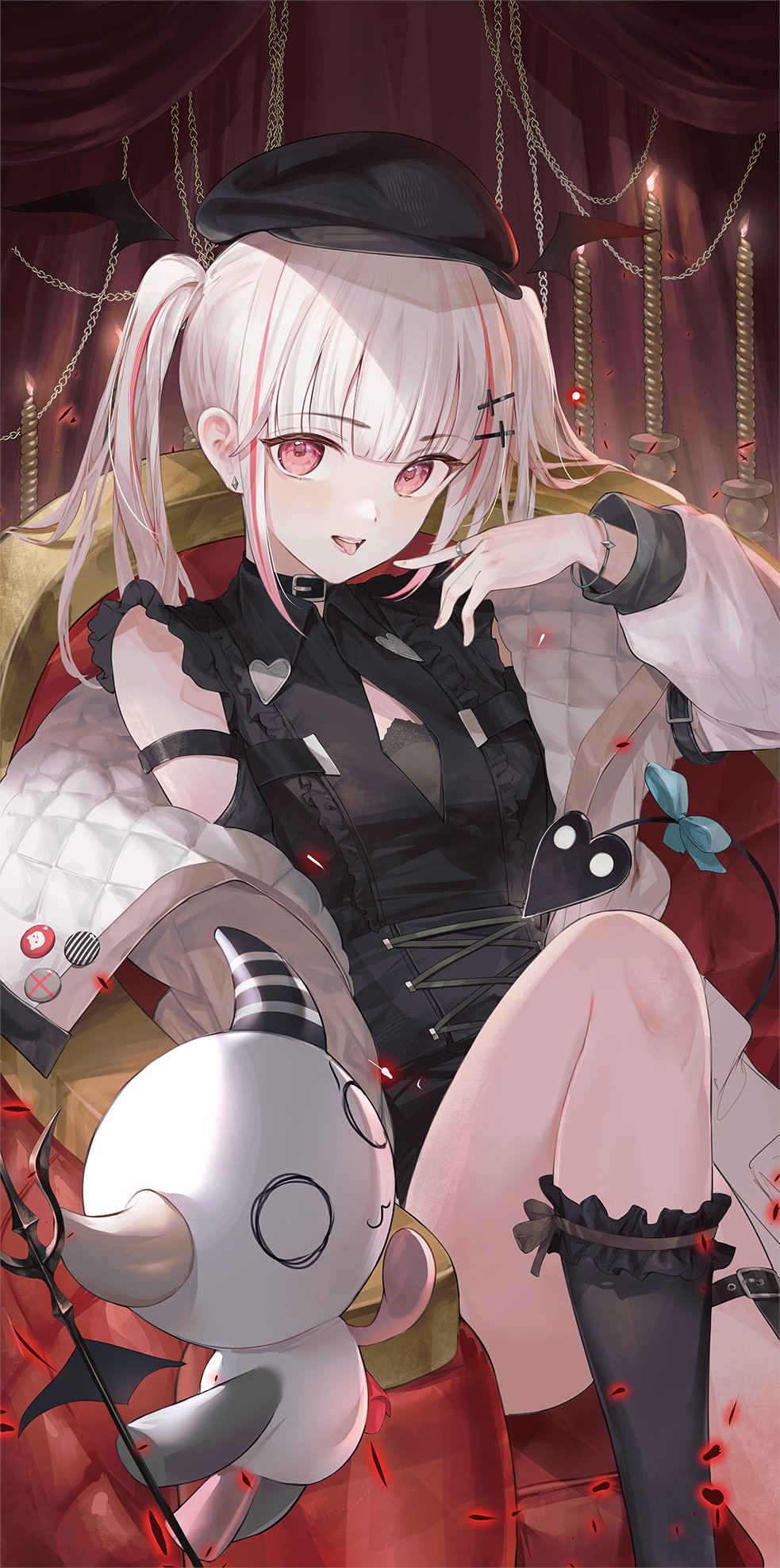 1girl, asumi_sena, asumi_sena_(3rd_costume), black_dress, blush, bracelet, breasts, candle