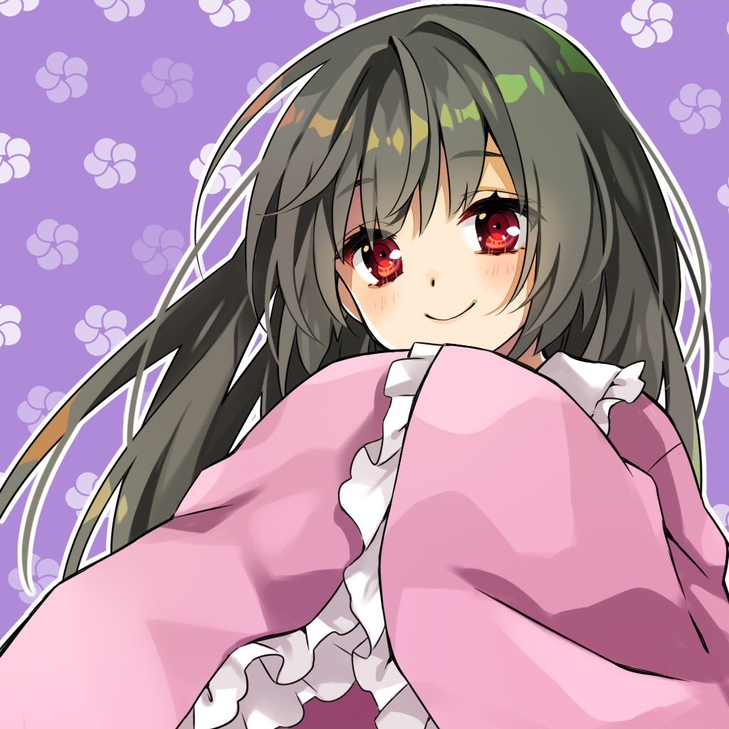 1girl, black_hair, blush, flower, houraisan_kaguya, japanese_clothes, long_hair, long_sleeves