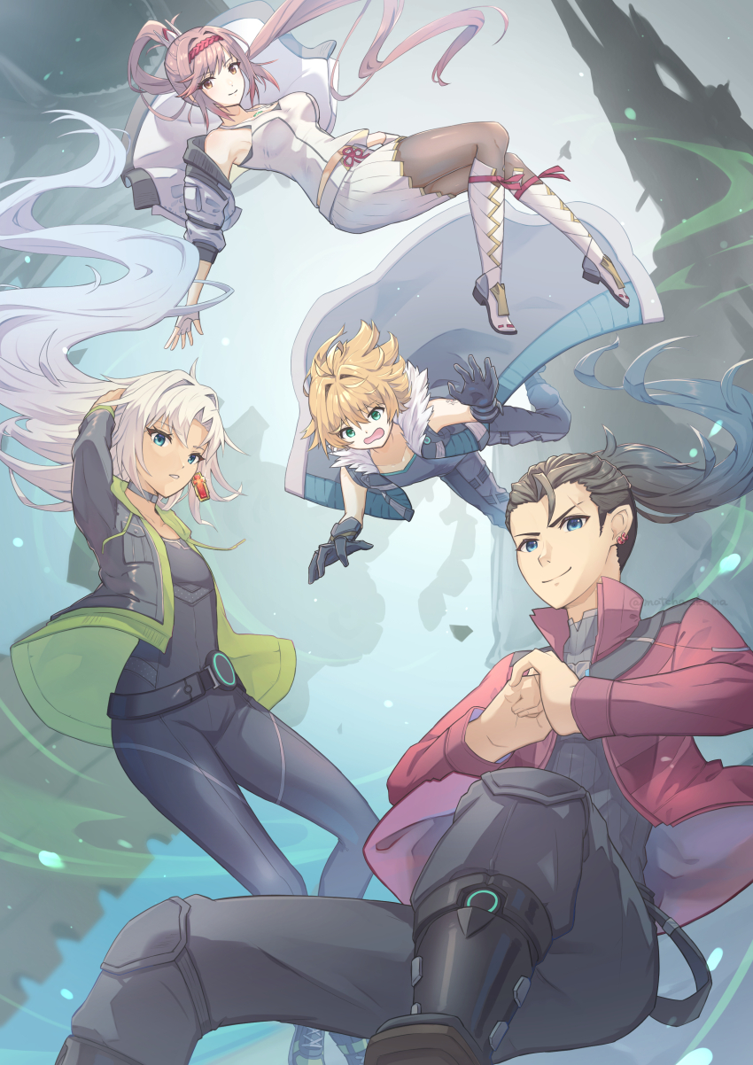 a_(xenoblade), absurdres, bare_shoulders, blue_eyes, bodysuit, breasts, camisole, chest_jewel