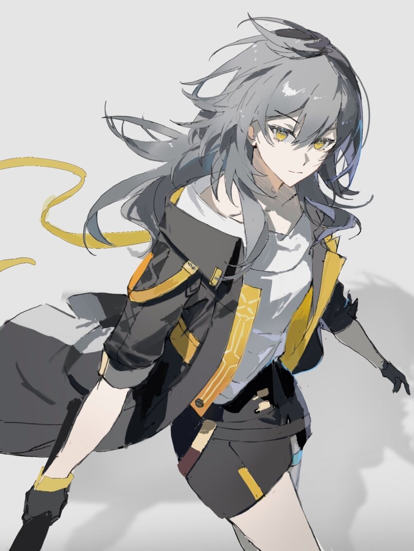 1girl, black_gloves, black_jacket, closed_mouth, expressionless, gloves, grey_hair, hair_between_eyes