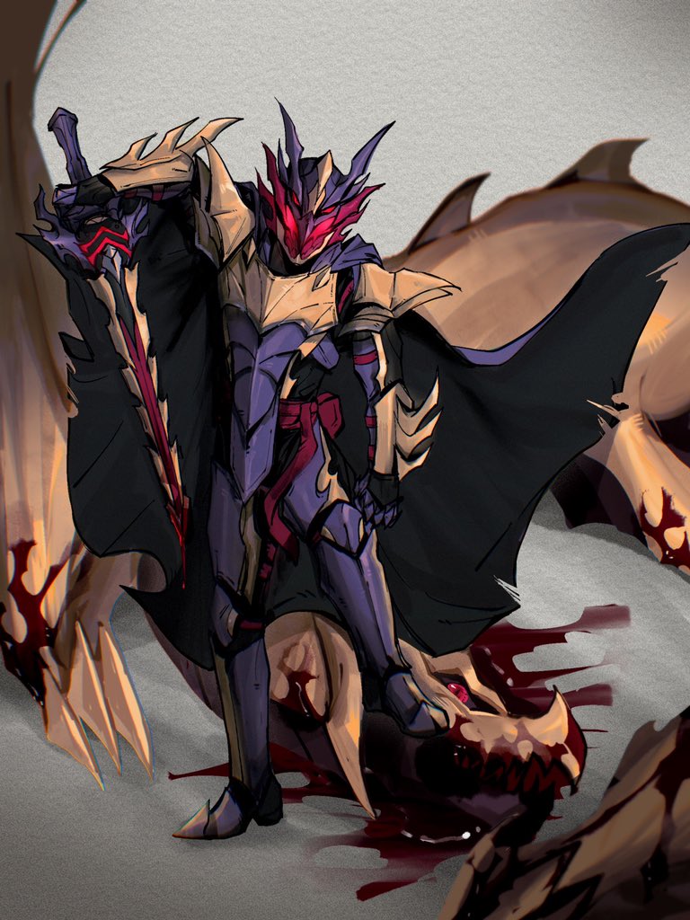 1boy, ankokuken_kurayami, armor, black_cape, blood, breastplate, cape, clawed_gauntlets