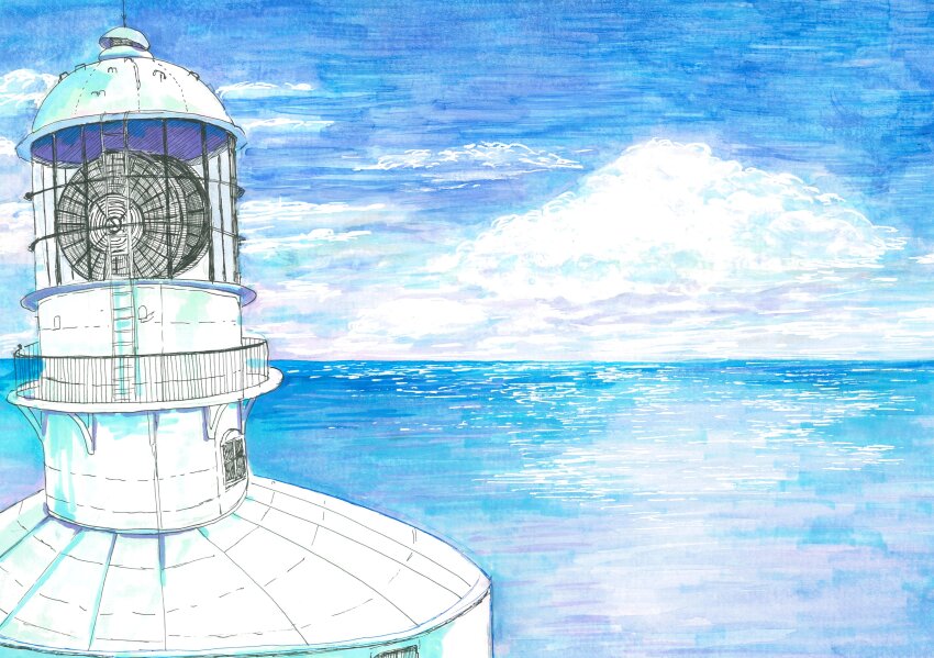 absurdres, blue_sky, building, cloud, cloudy_sky, highres, horizon, ladder