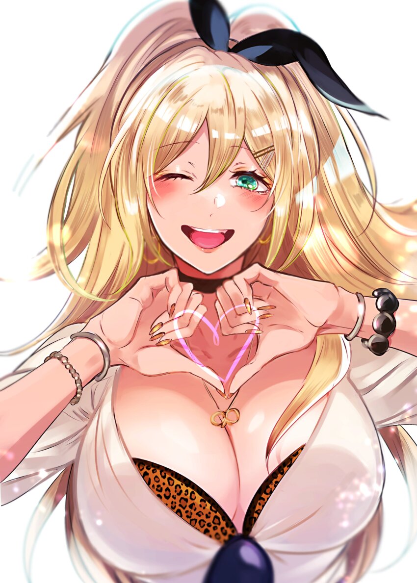 1girl, absurdres, black_choker, blonde_hair, bracelet, breasts, choker, cleavage