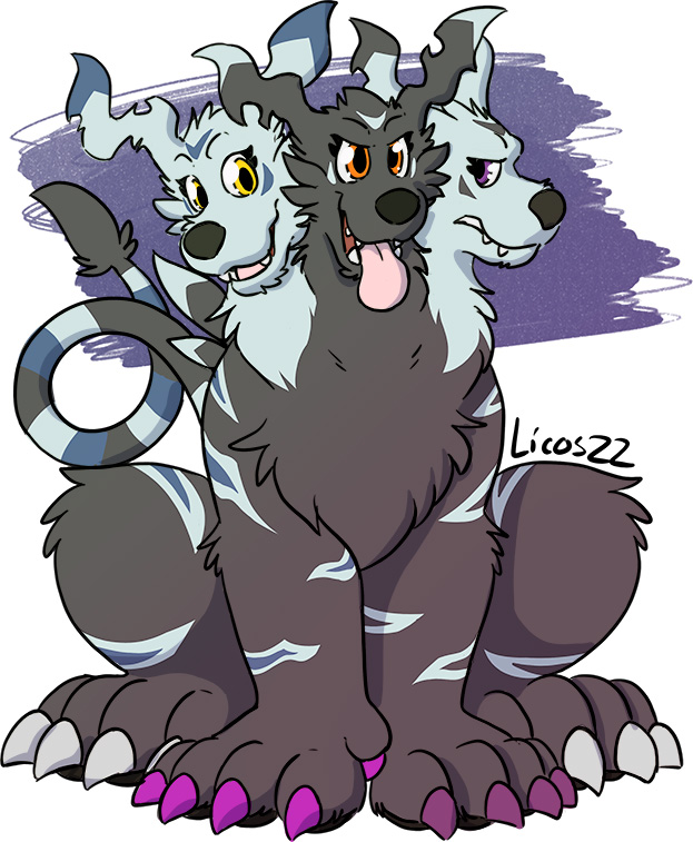 cerberus, claws, digimon, digimon_(creature), fusion, garurumon, garurumon_(black), gururumon