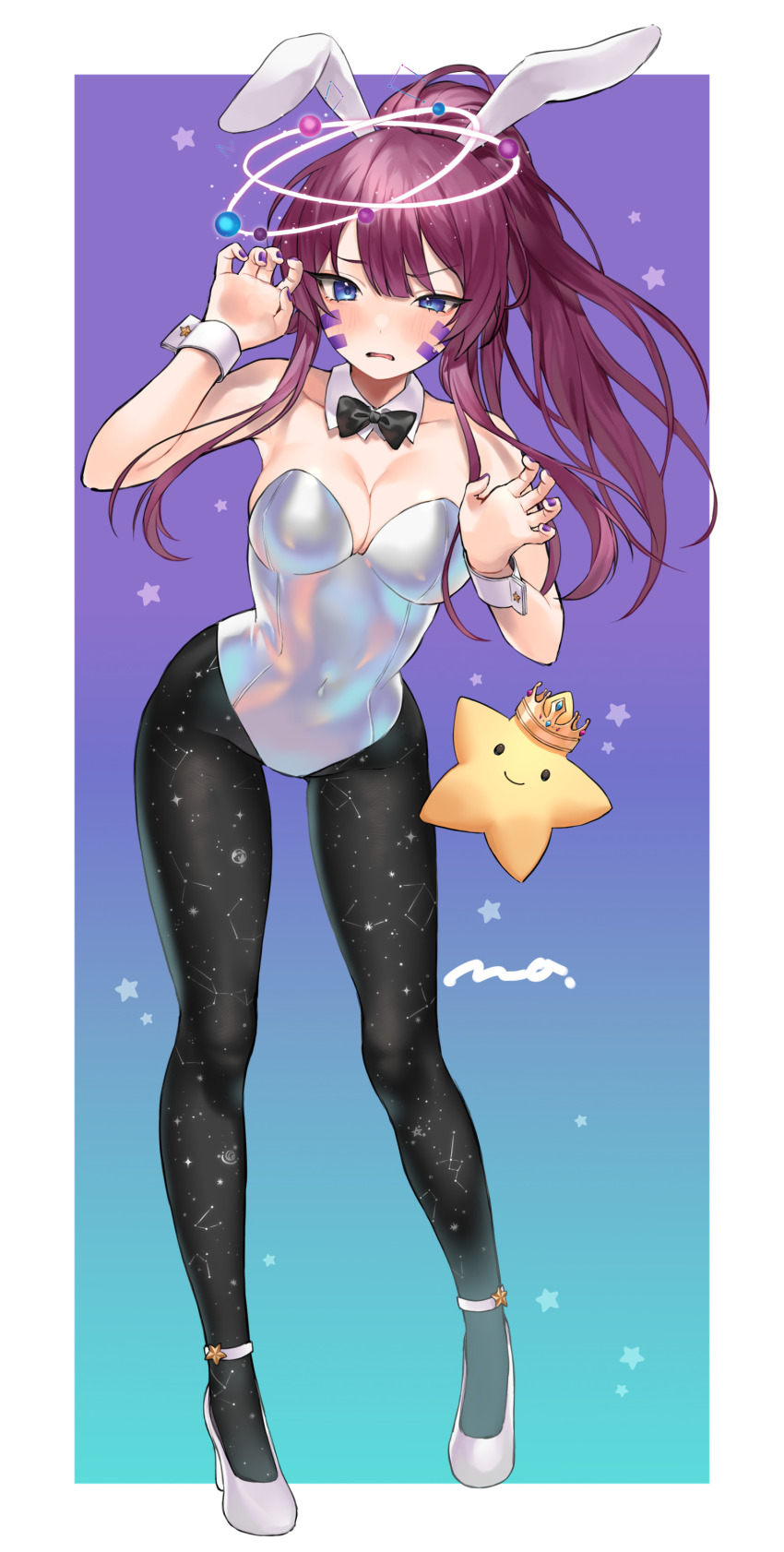 absurdres, animal_ears, black_bow, black_bowtie, black_pantyhose, blue_eyes, blunt_bangs, blush