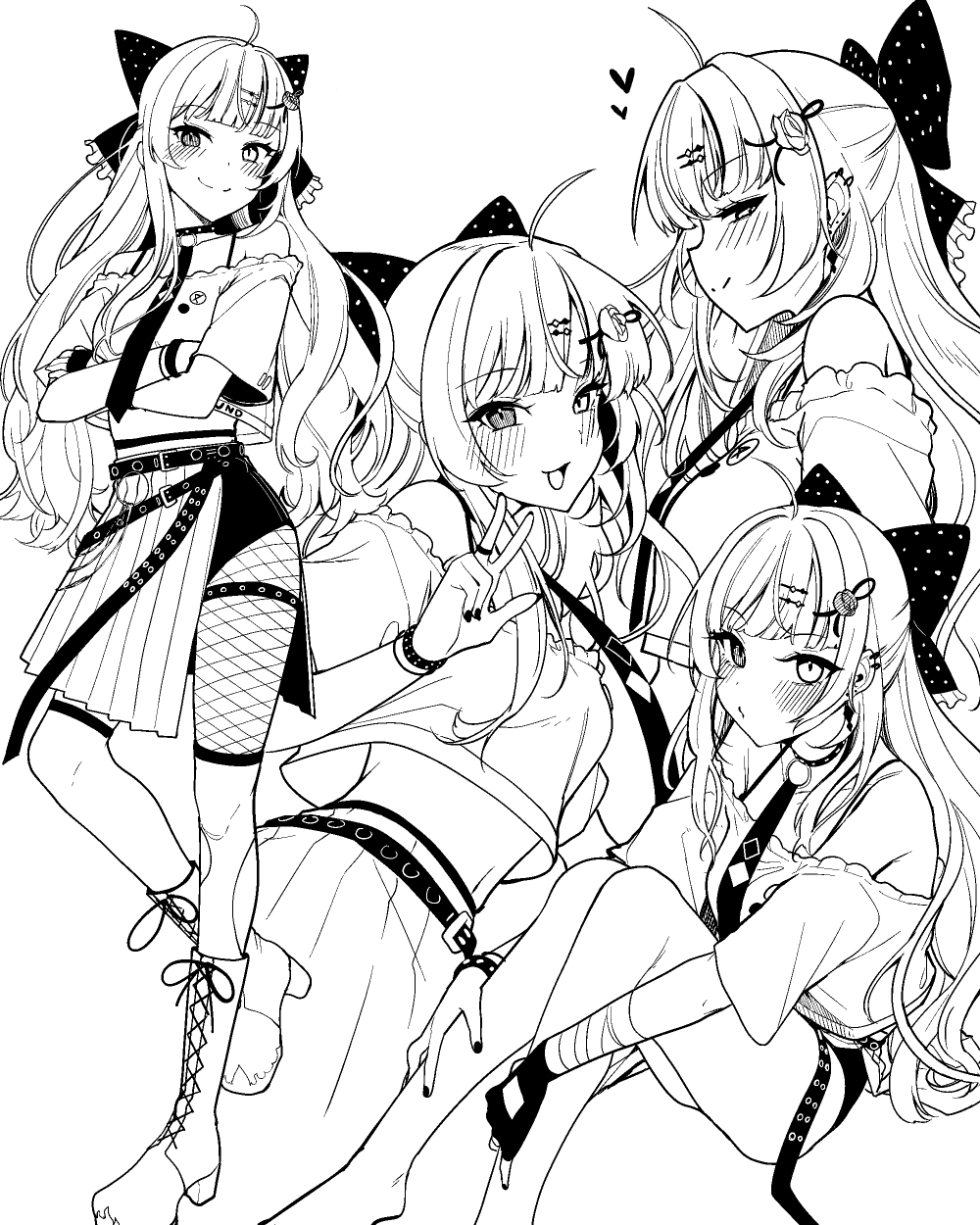 1girl, ahoge, bandaged_arm, bandages, belt, blunt_bangs, blush, bow